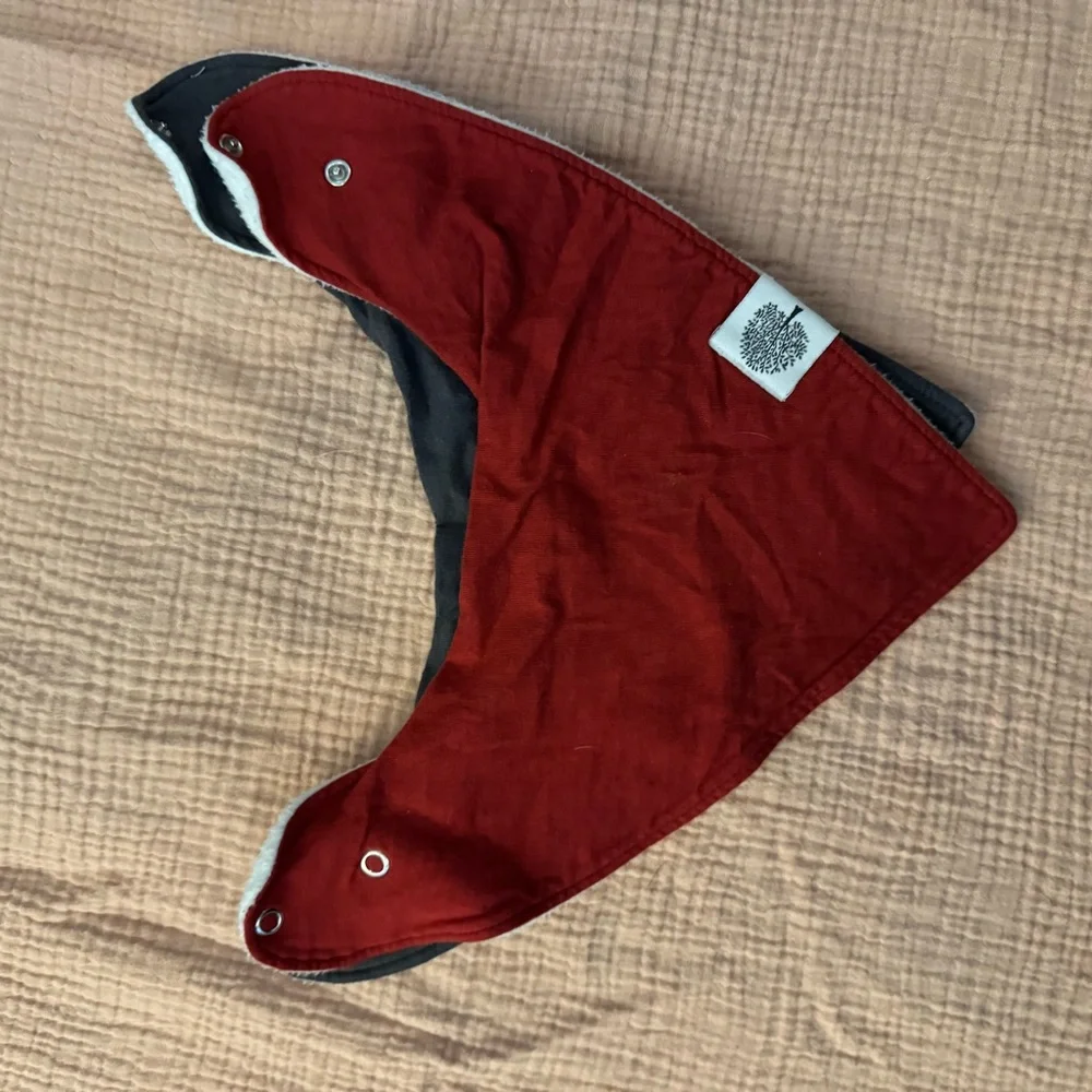 Stylish Baby Bib Set in Gray, Red, and Tan